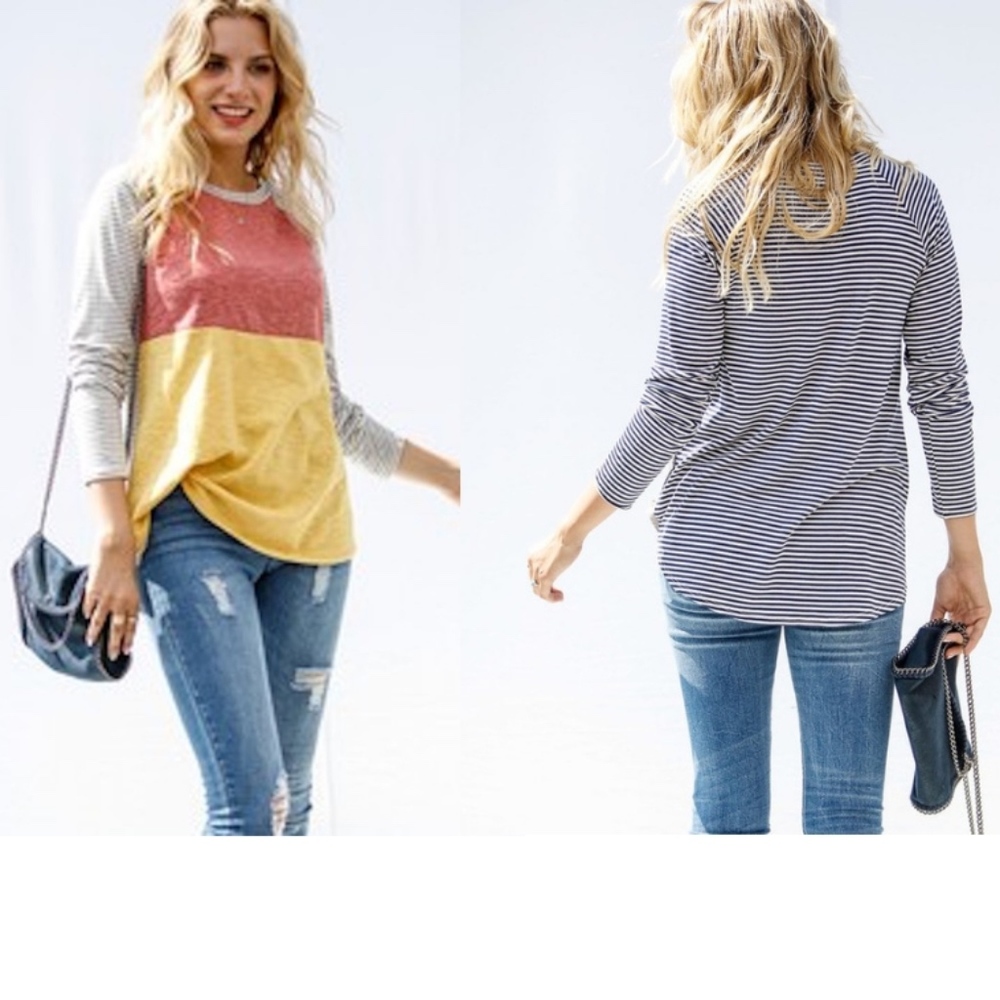 Grey Color Block Raglan Top
